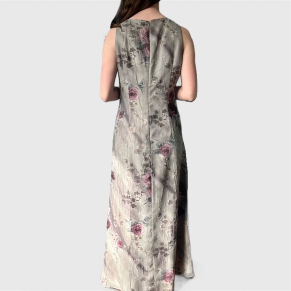 Vintage 90s Green Dress, 1990s Floral Maxi Dress - Picture 9 of 10